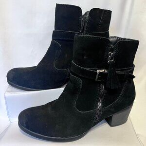 Earth Origins by Earth-Women's-8 1/2 W-Black Leather/Suede-Tassels-2 1/2" Heels